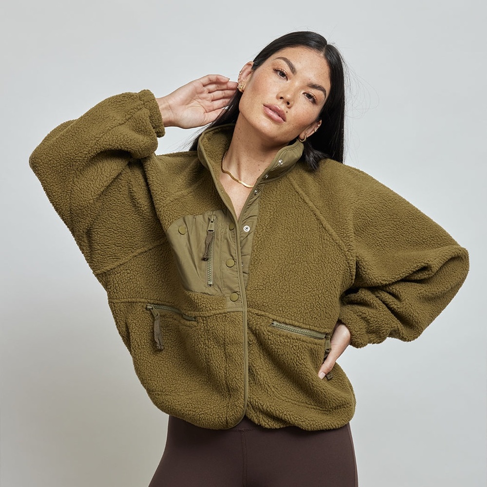 NWT FP Movement Free People Hit The Slopes Fleece Jacket Army Green XS - Picture 1 of 12
